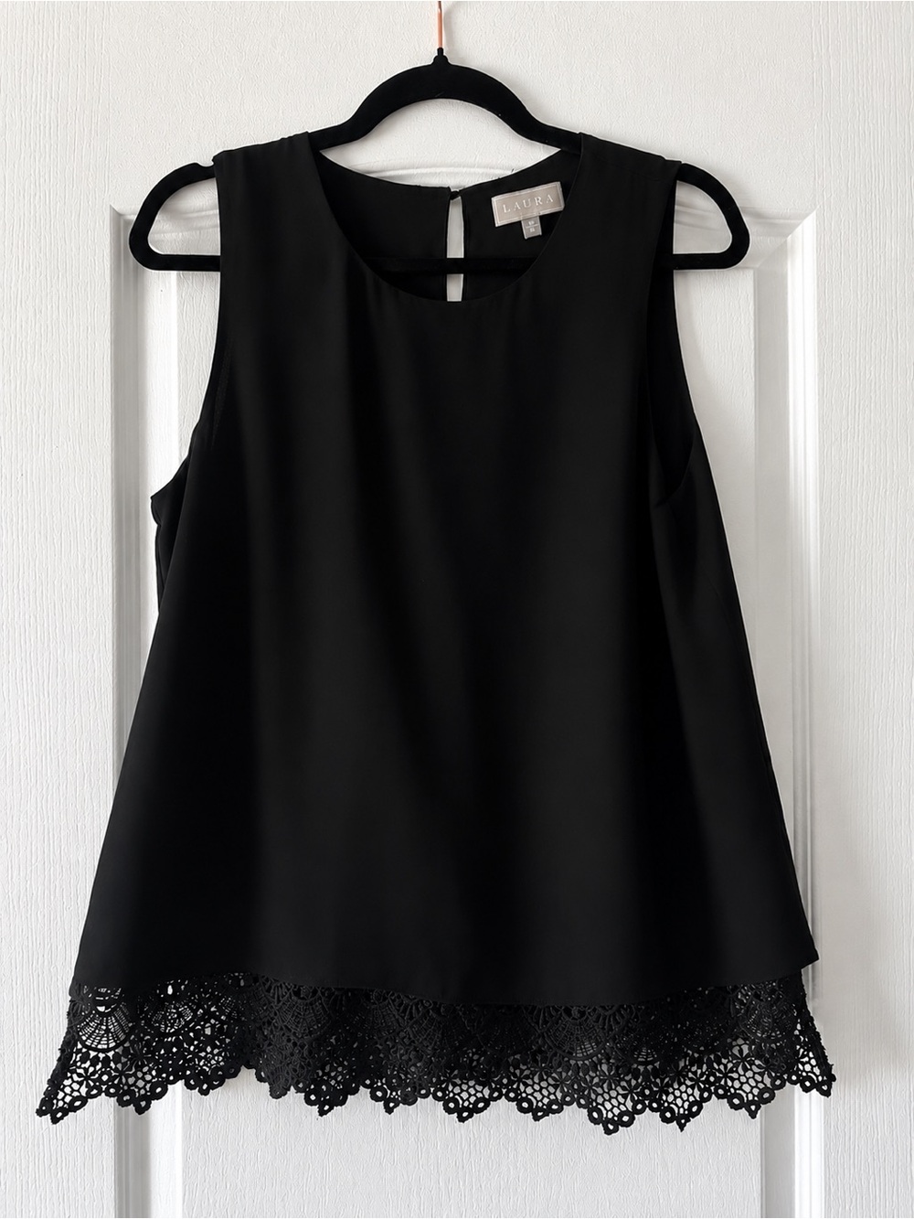 Sleeveless Black Lace-Hem Tank Top